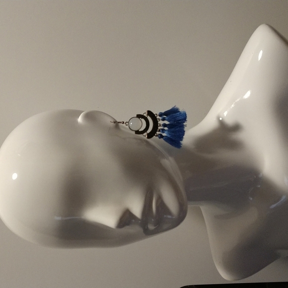 Moonstone Blue Tassel 3.5" Fishhook Earrings Boho Aztec Bold Lightweight - Picture 5 of 6